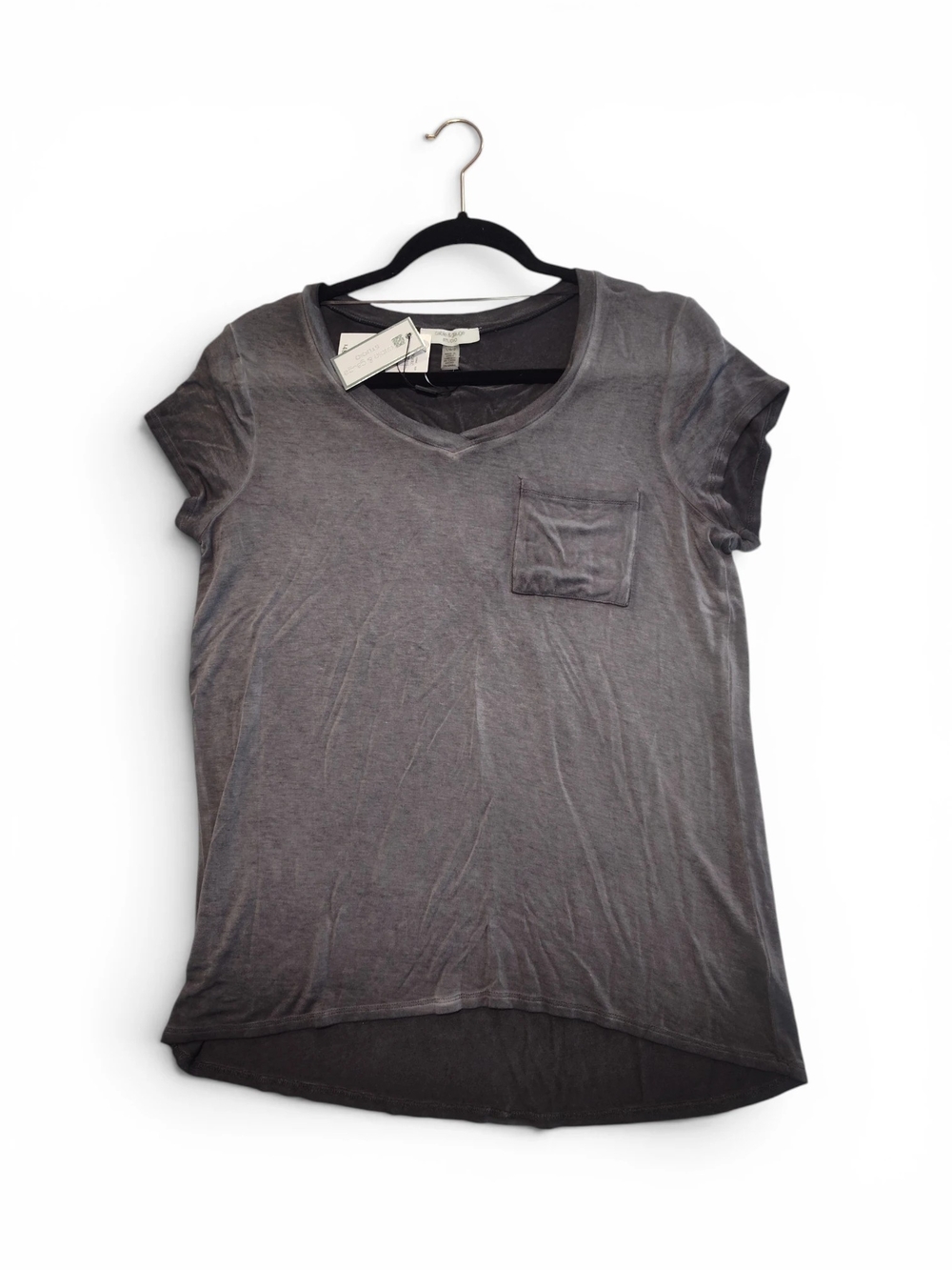 🆕️ Cable & Gauge Grey V-Neck Pocket Tee Hi-Low Hem Womens Size Large